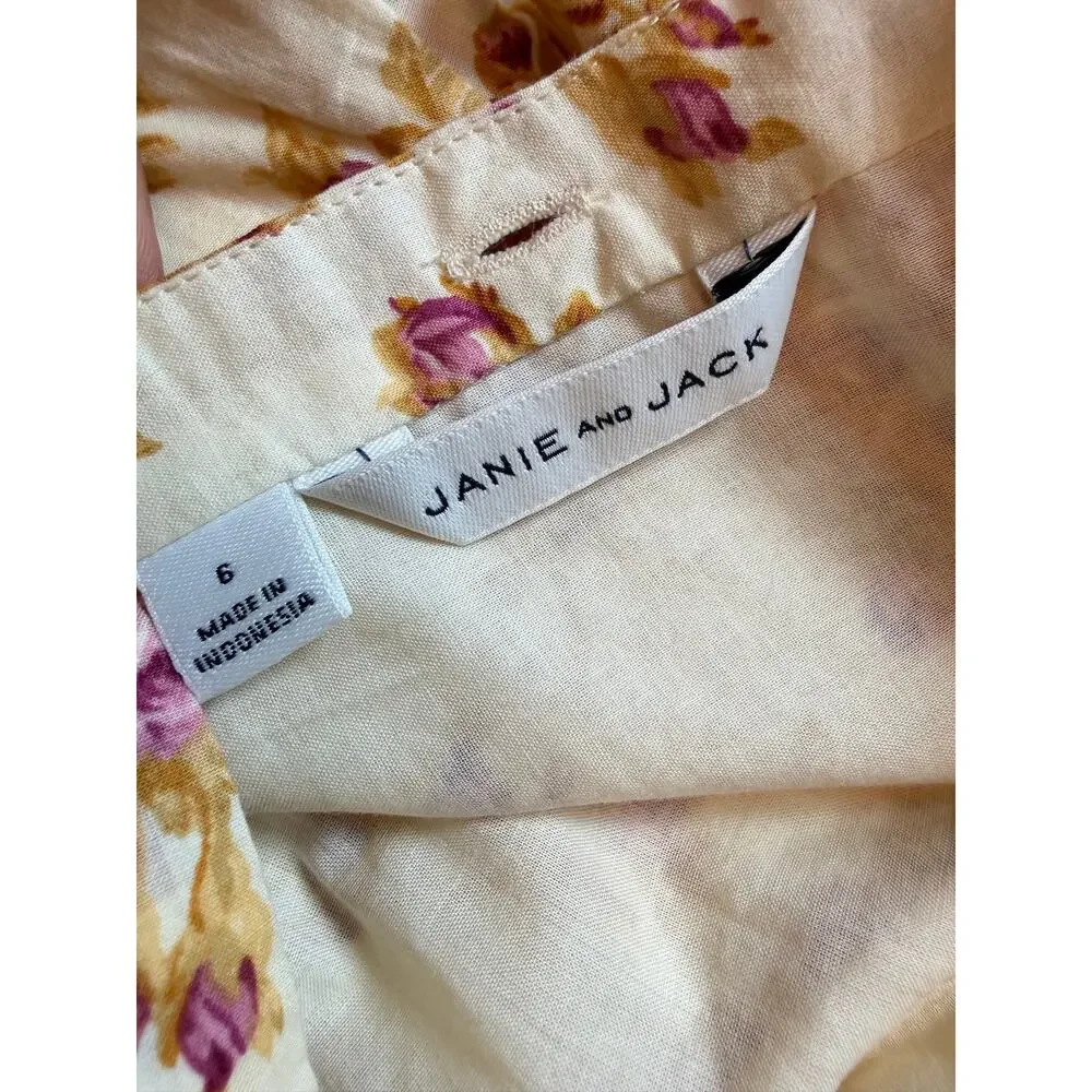 Janie and Jack Girls 6 Floral Ruffle Sleeve Dress Yellow Pink Summer Preppy